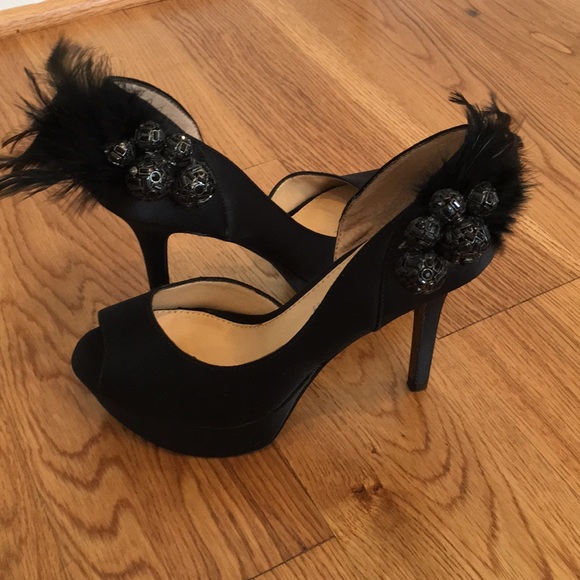 black feather pumps